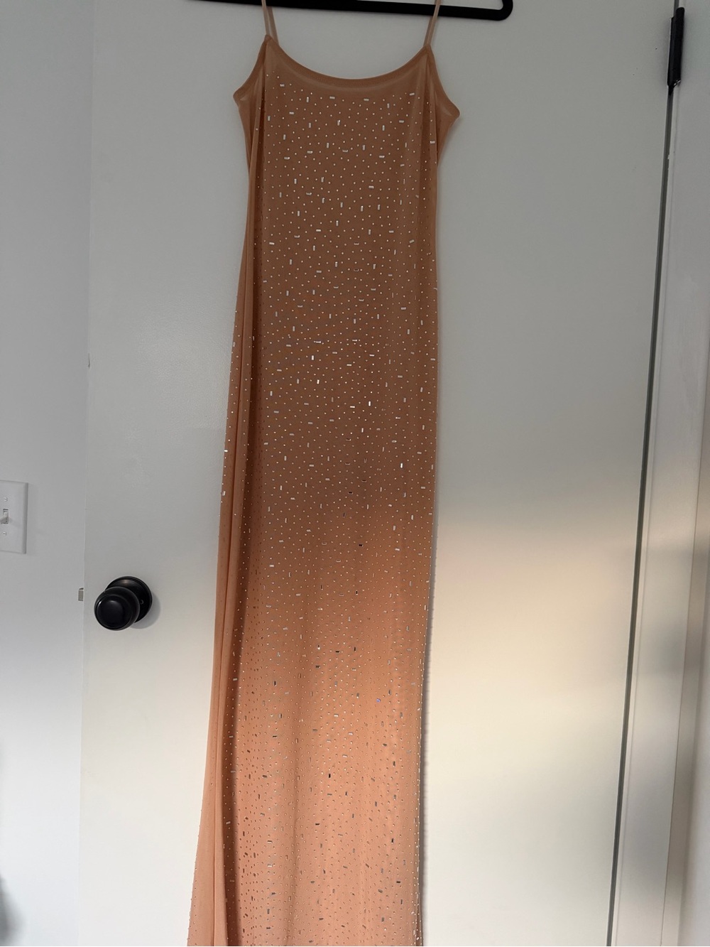 Sparkling Nude Slip Maxi Dress with Rhinestone  prom dress